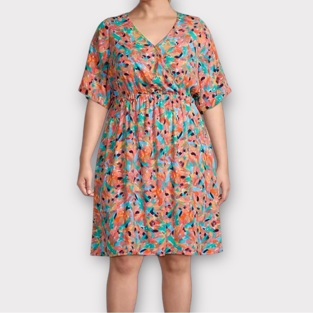 Nic+Zoe Punchy Petals Dress Abstract Petals Print Orange Multi NWT